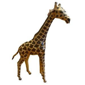Leather wrapped GIRAFFE hand-painted vintage sculpture standing 19” tall - EUC!